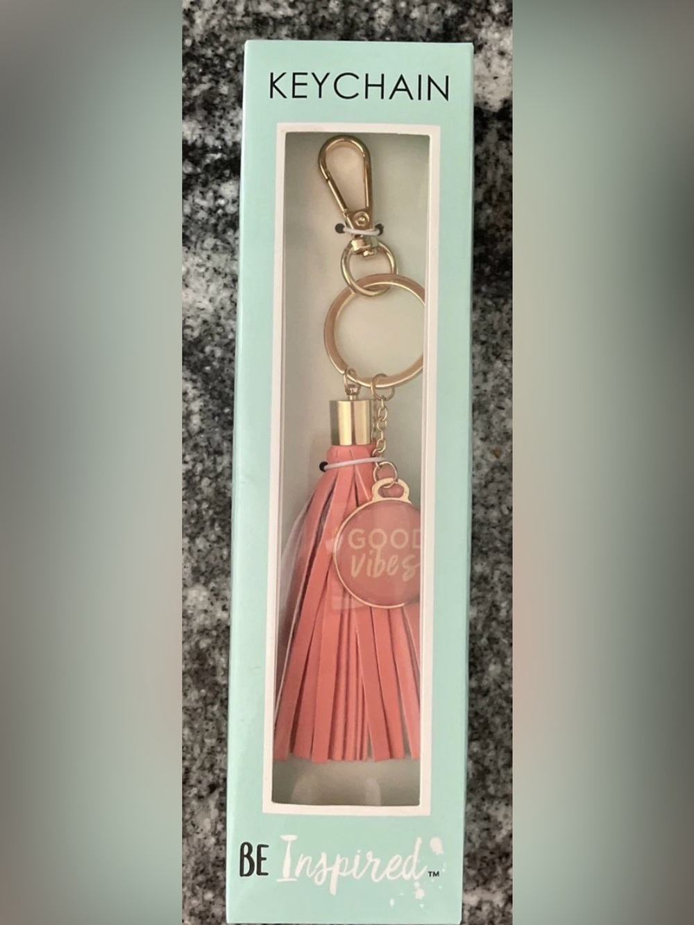 Good Vibes Be Inspired Pink Tassel Keychain
